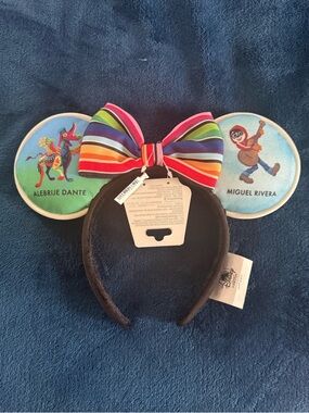 Disney Coco Minnie Ears Headband with Rainbow Striped Bow